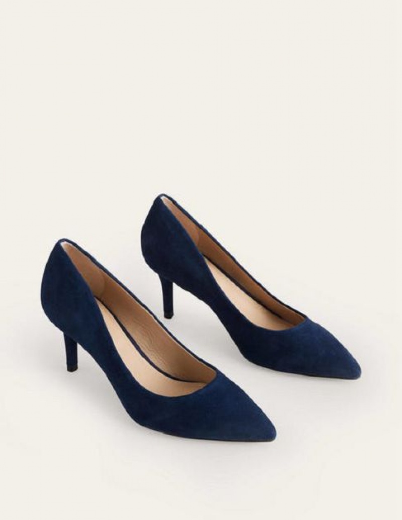 Navy Women's Boden Classic Suede Heels | 35068XEOB