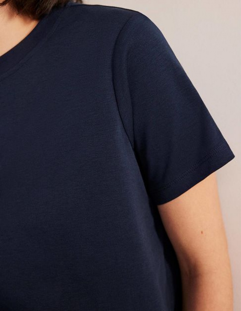 Navy Women's Boden Cotton Crew Neck T-Shirt | 08374ZEDU