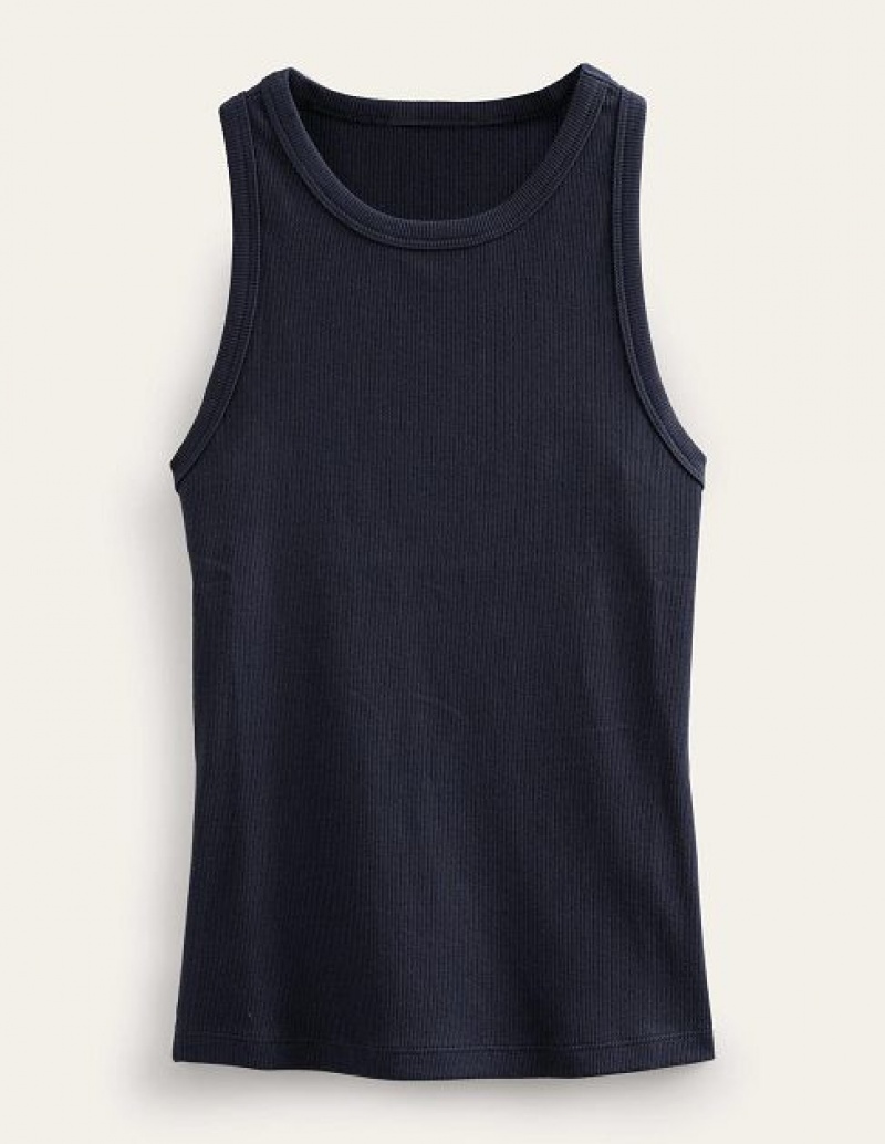 Navy Women's Boden Cotton Ribbed Jersey Tanks | 89765TLJS