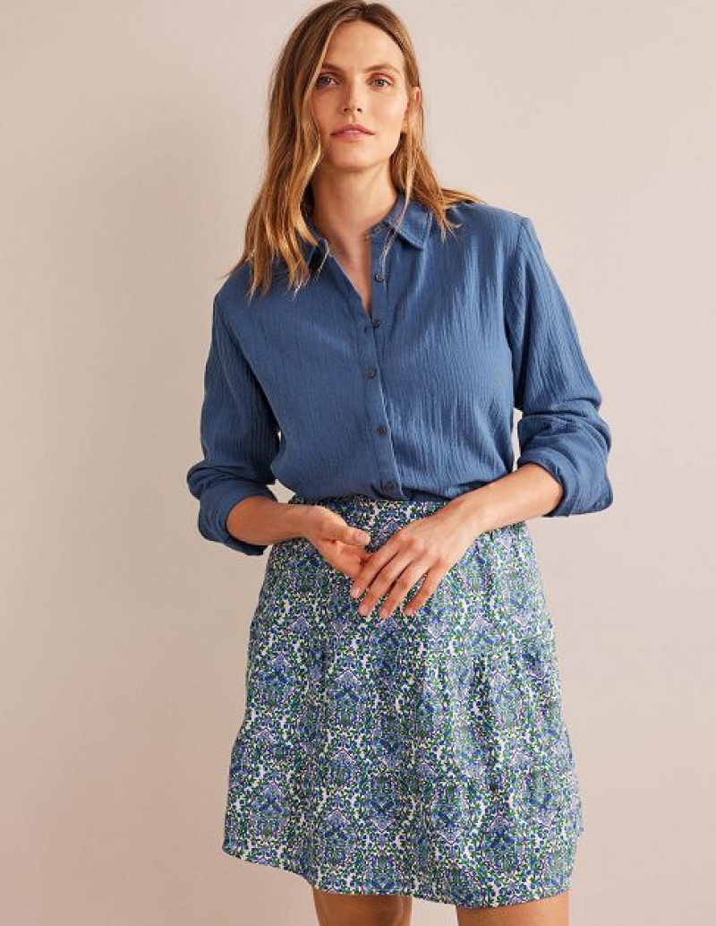 Navy Women's Boden Cotton Texture Shirts | 24590DJUH