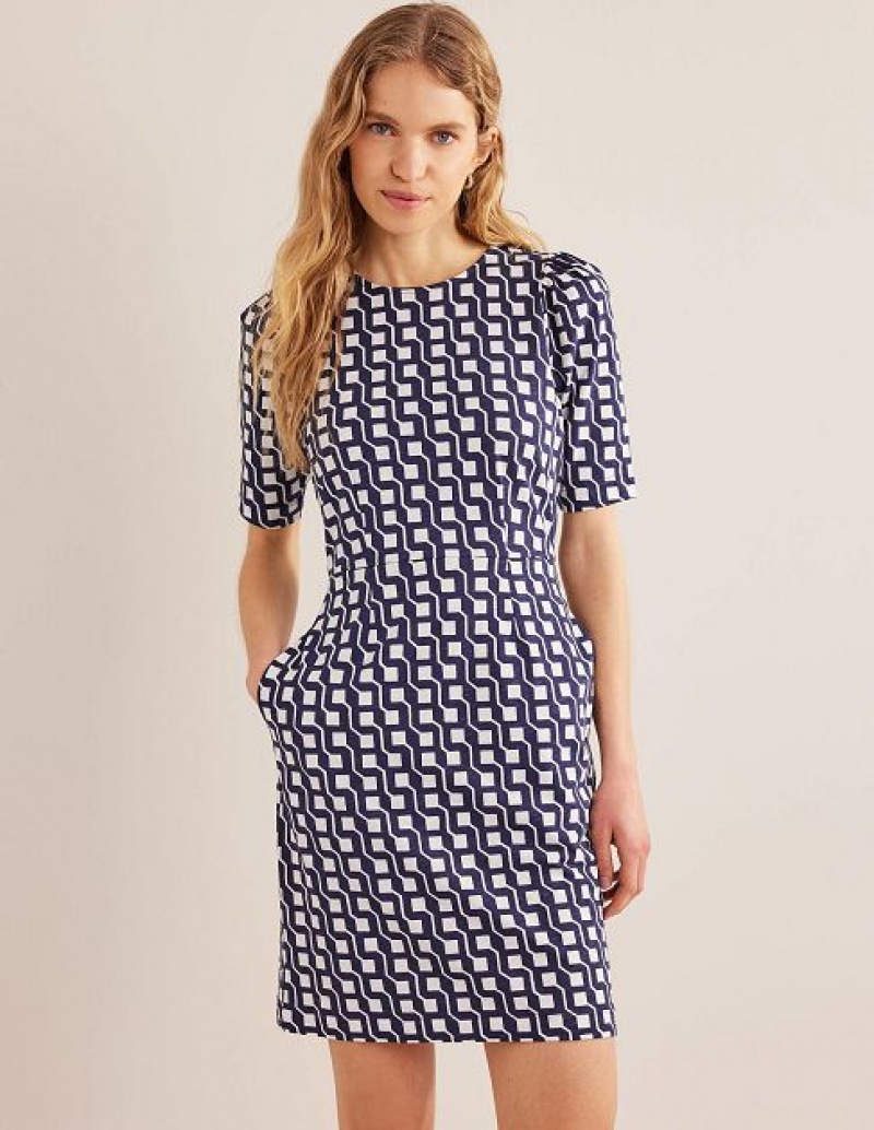 Navy Women's Boden Crew Neck Jersey Dress | 68319MGQS