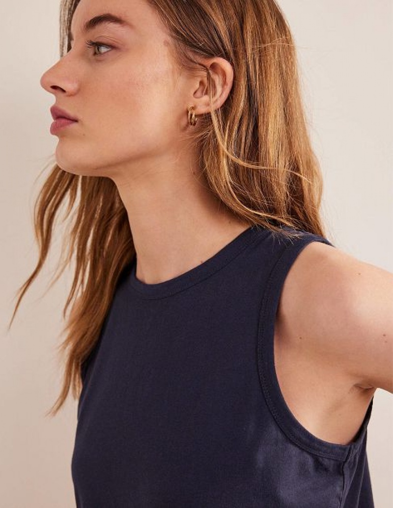 Navy Women's Boden Cropped Cotton Tanks | 08192FTRI