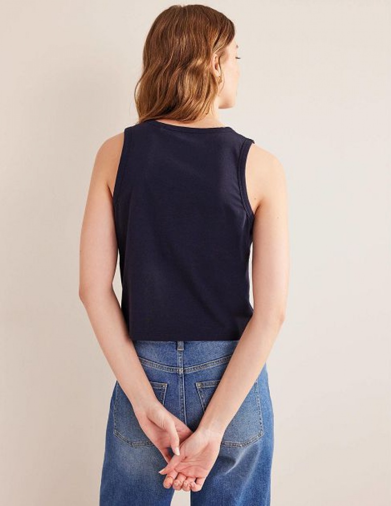 Navy Women's Boden Cropped Cotton Tanks | 08192FTRI