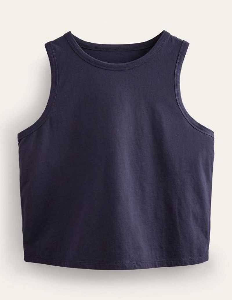 Navy Women's Boden Cropped Cotton Tanks | 08192FTRI