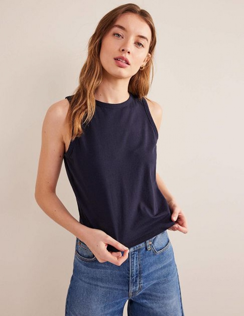 Navy Women\'s Boden Cropped Cotton Tanks | 08192FTRI