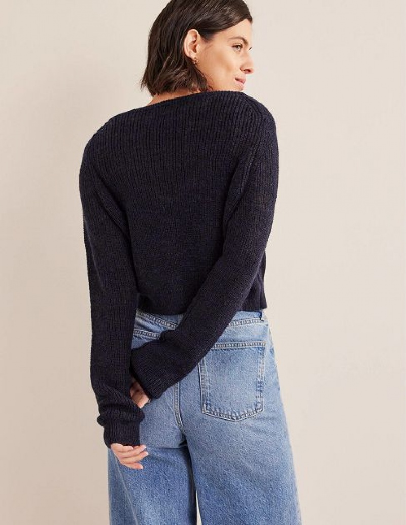 Navy Women's Boden Cropped Fluffy Cardigan | 96508ARJG