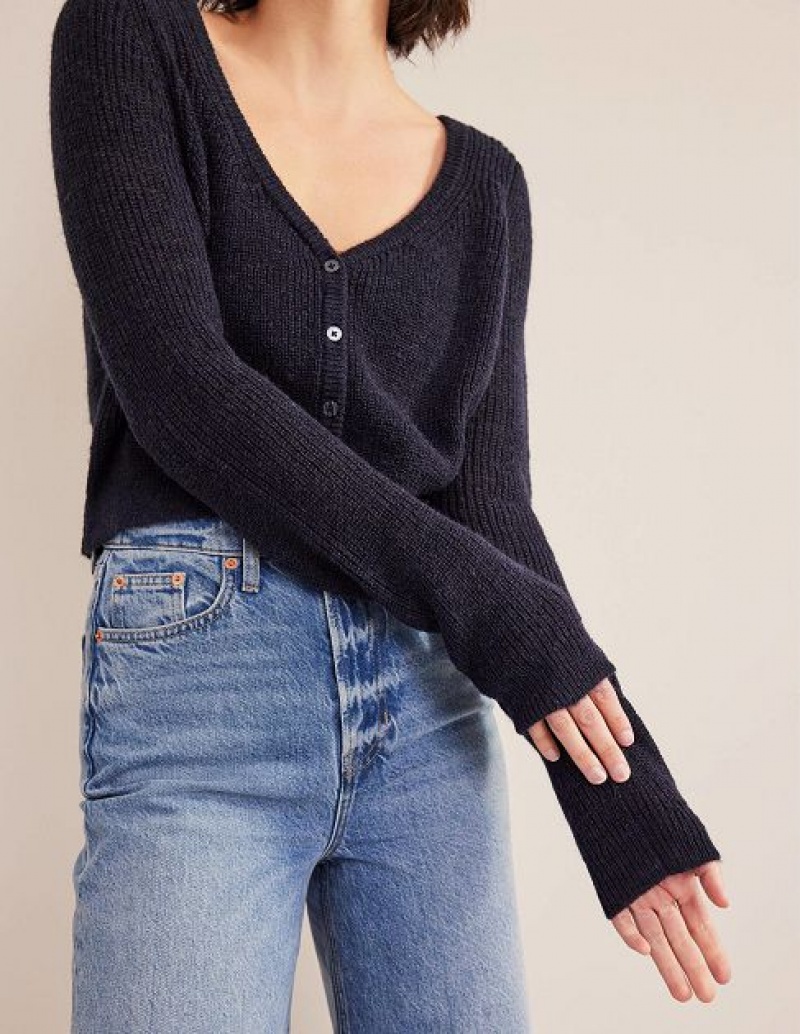 Navy Women's Boden Cropped Fluffy Cardigan | 96508ARJG