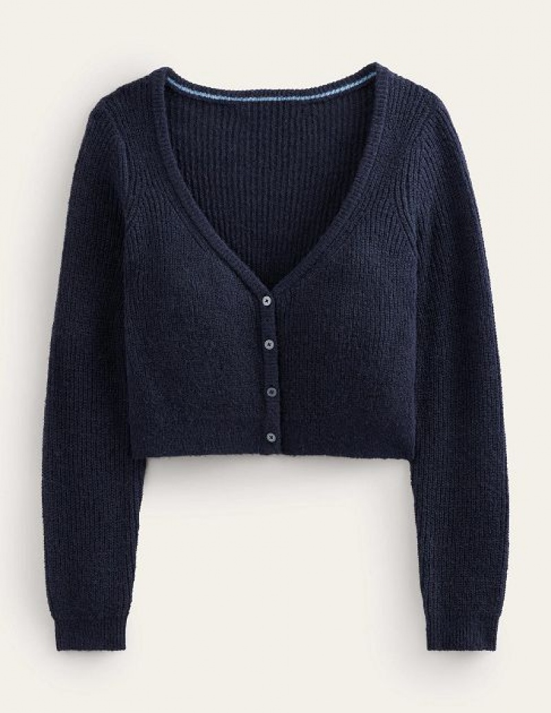 Navy Women's Boden Cropped Fluffy Cardigan | 96508ARJG