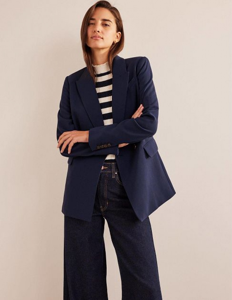 Navy Women's Boden Double Breasted Crepe Blazers | 09312ONDZ