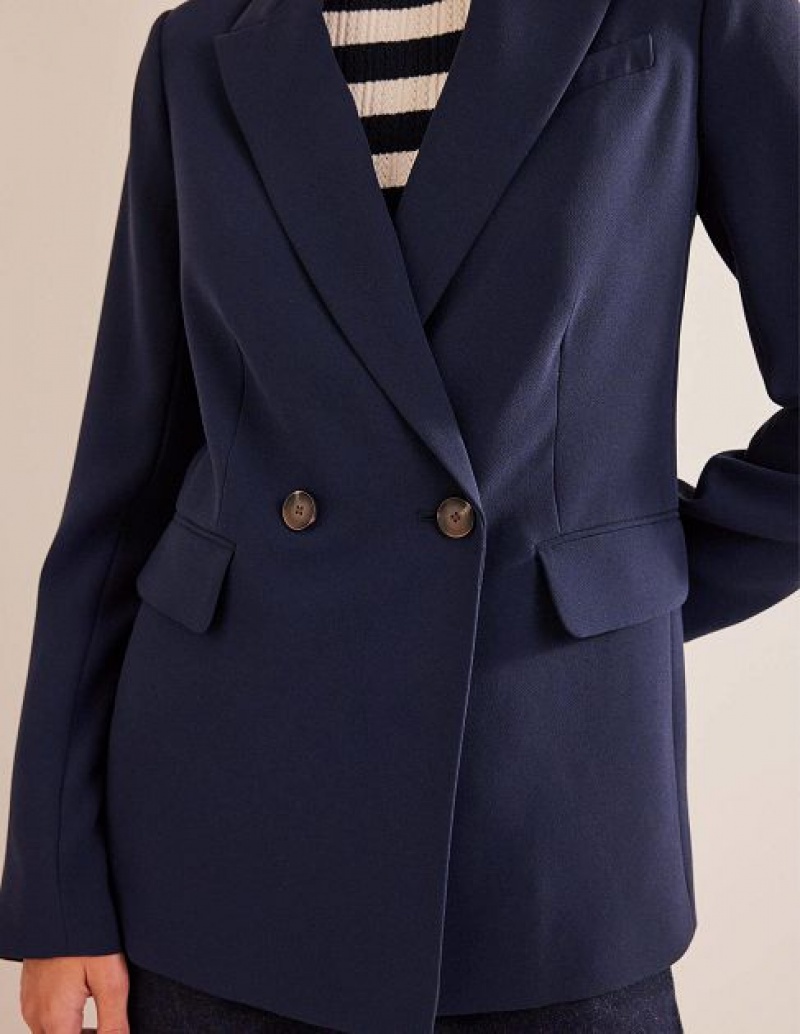 Navy Women's Boden Double Breasted Crepe Blazers | 09312ONDZ