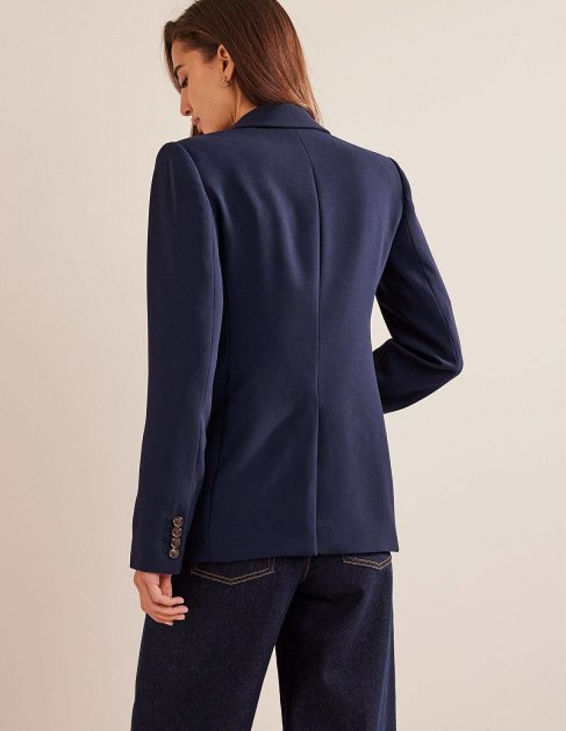 Navy Women's Boden Double Breasted Crepe Blazers | 09312ONDZ