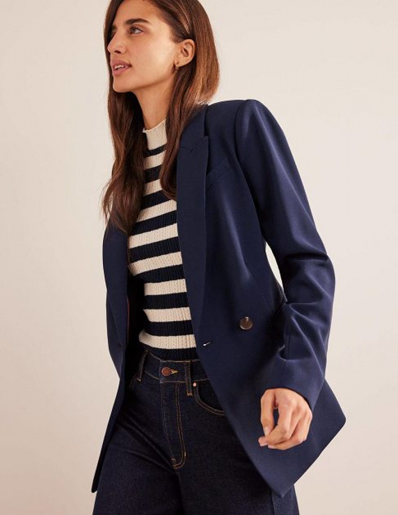 Navy Women\'s Boden Double Breasted Crepe Blazers | 09312ONDZ