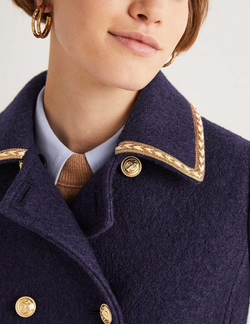 Navy Women's Boden Double Breasted Military Coats | 82745UGFO