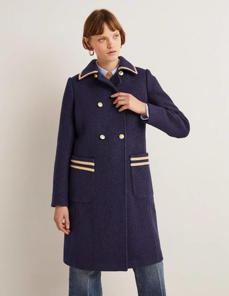 Navy Women\'s Boden Double Breasted Military Coats | 82745UGFO