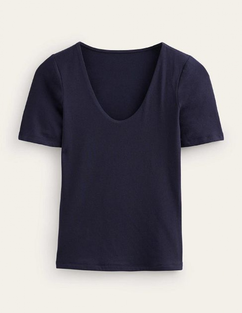 Navy Women's Boden Double Layer Short Sleeve Tops | 38592OCIK