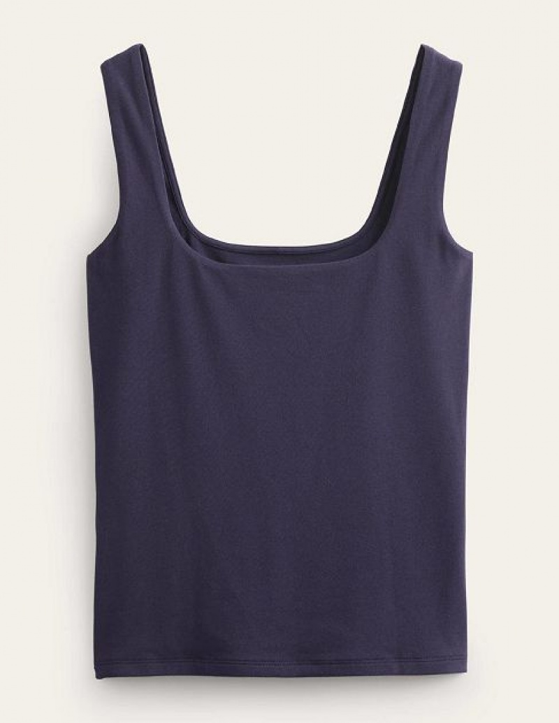 Navy Women's Boden Double Layer Square Neck Tanks | 45809DRFY