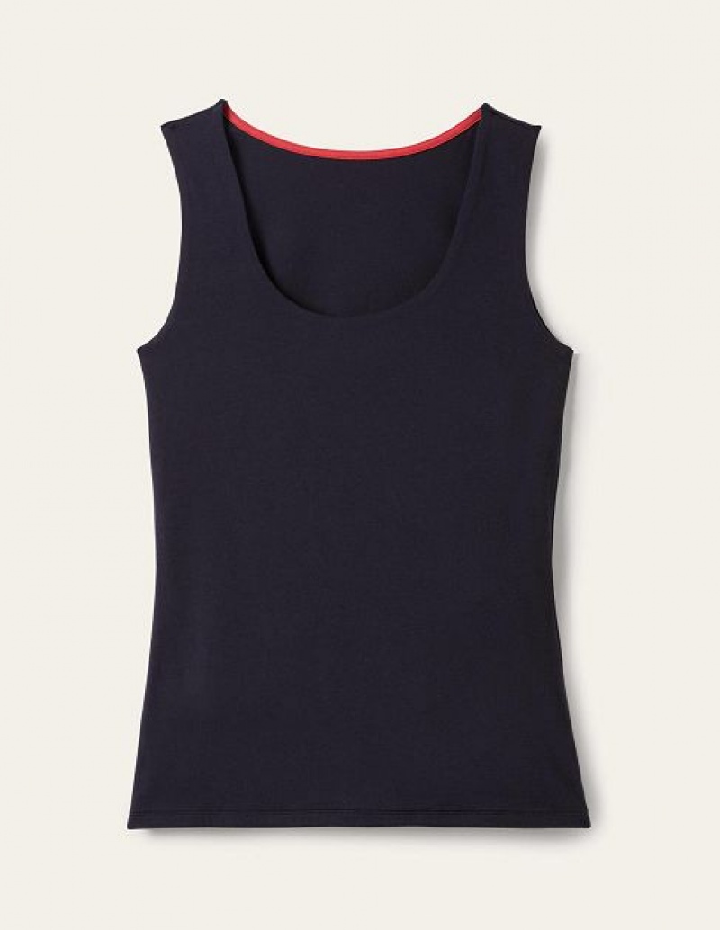 Navy Women's Boden Double Layer Tanks | 52096FEBL