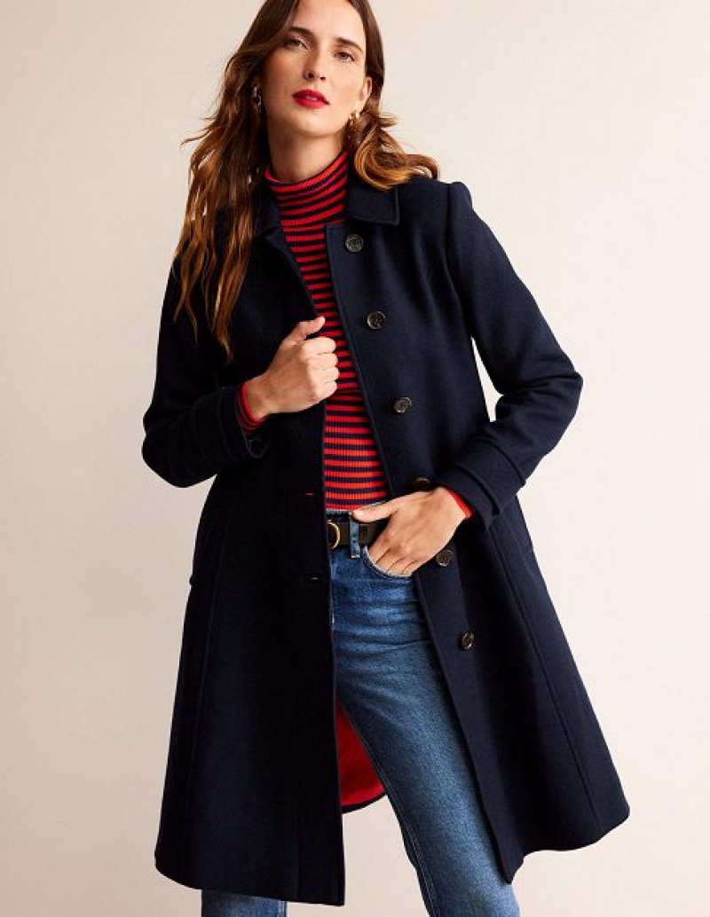 Navy Women's Boden Durham Wool Collared Coats | 71265RVXY