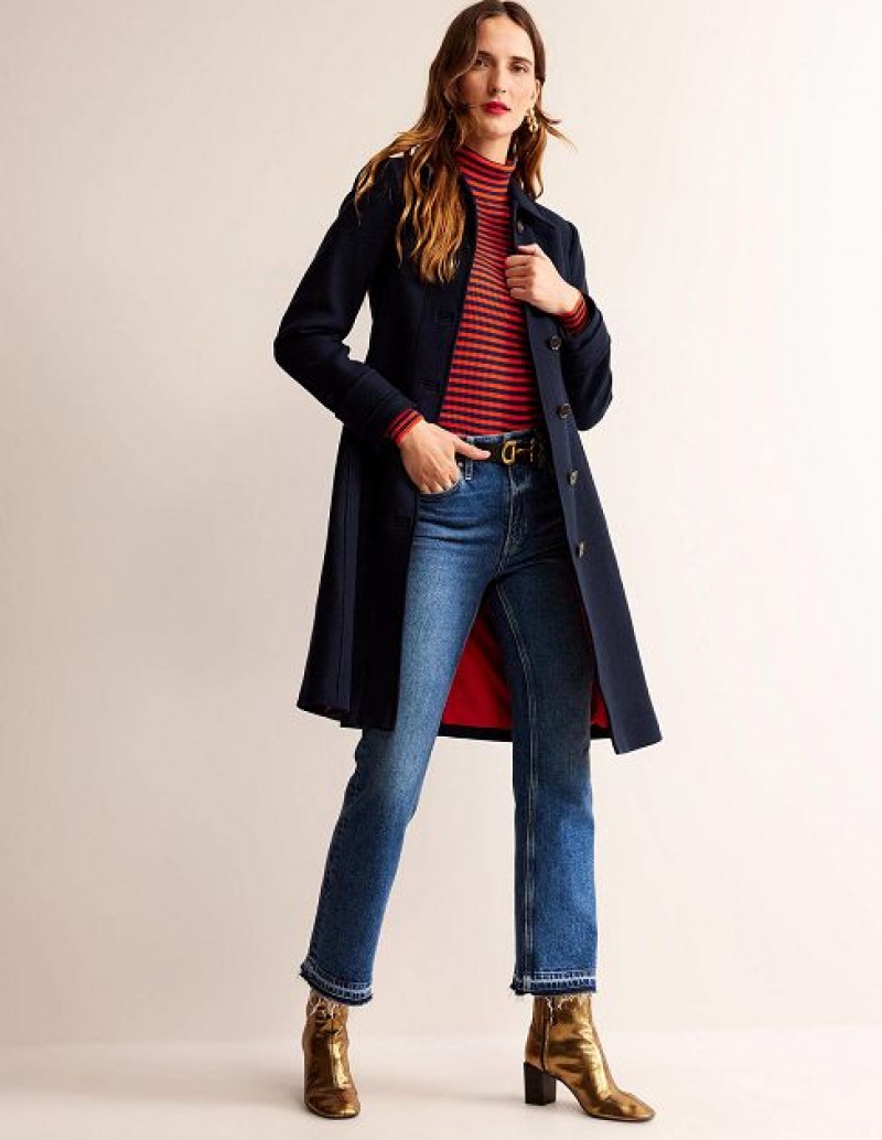 Navy Women\'s Boden Durham Wool Collared Coats | 71265RVXY