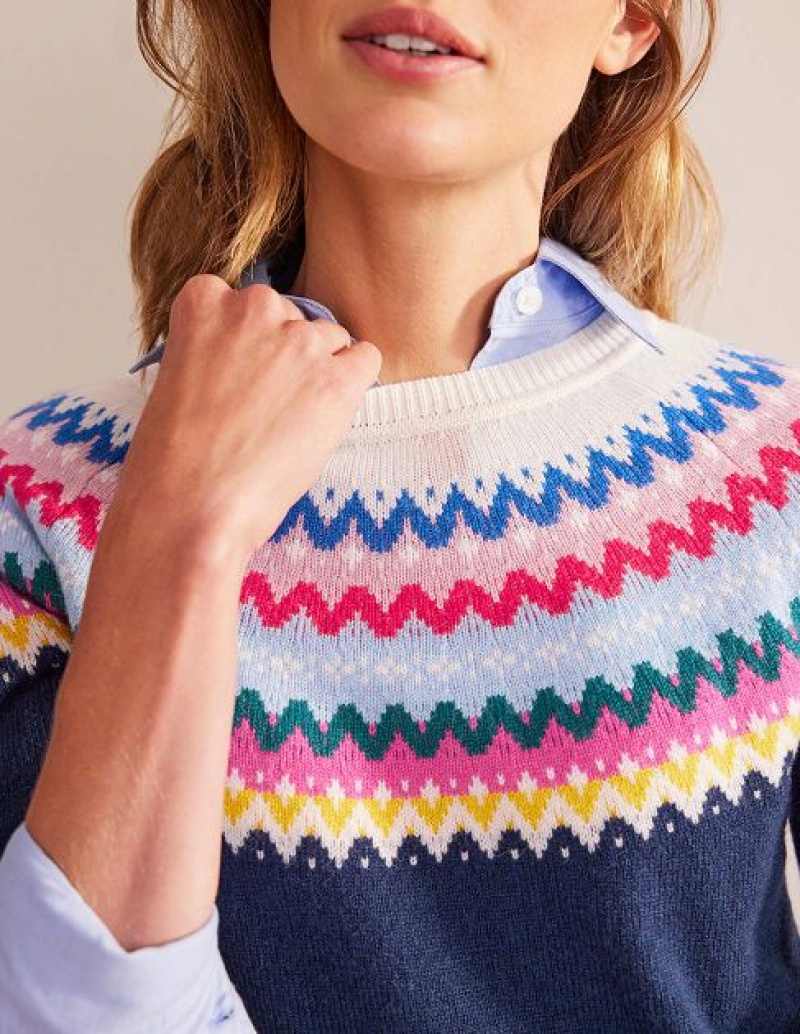 Navy Women's Boden Edie Fair Isle Sweaters | 13796VZCB