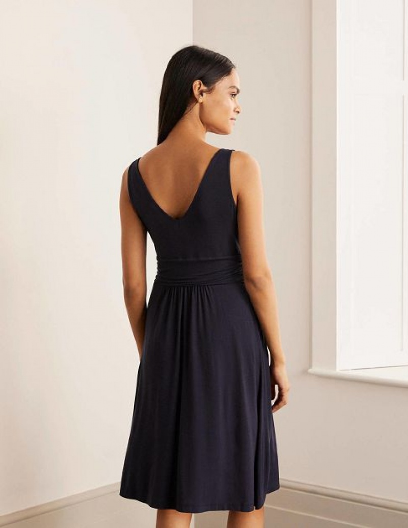 Navy Women's Boden Effie V-neck Jersey Dress | 28569UYJK