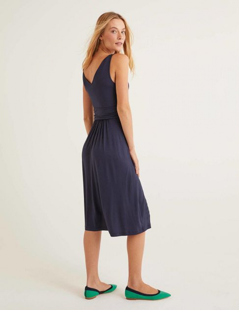 Navy Women's Boden Effie V-neck Jersey Dress | 28569UYJK