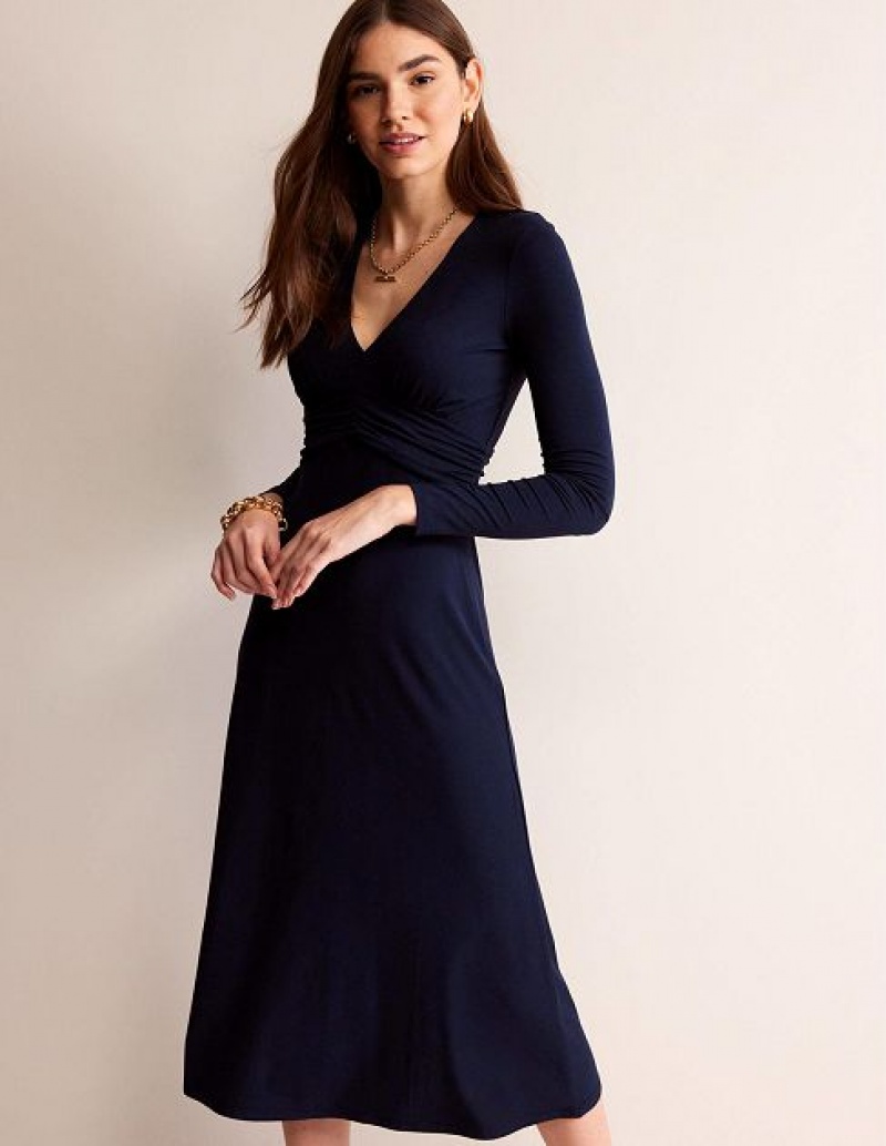 Navy Women's Boden Elodie Empire Midi Dress | 15269YSVL