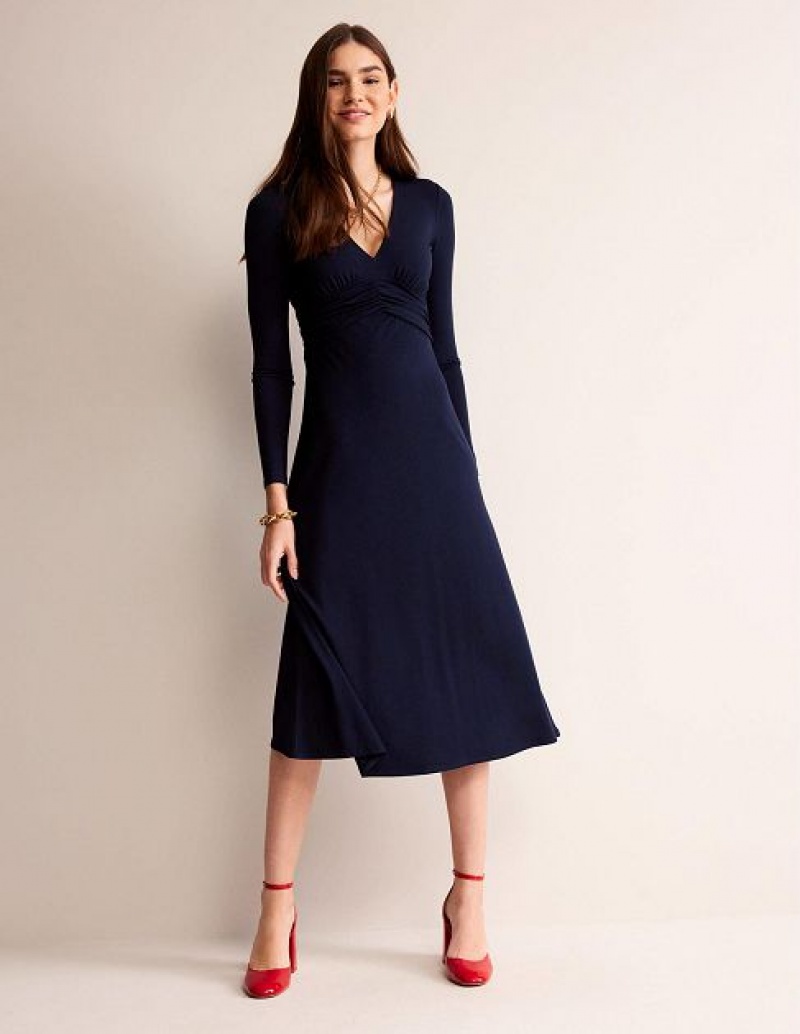 Navy Women\'s Boden Elodie Empire Midi Dress | 15269YSVL