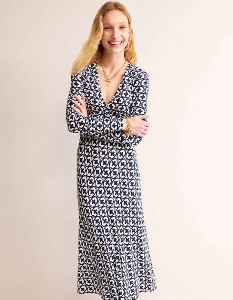 Navy Women's Boden Elodie Empire Midi Dress | 47689NDKM