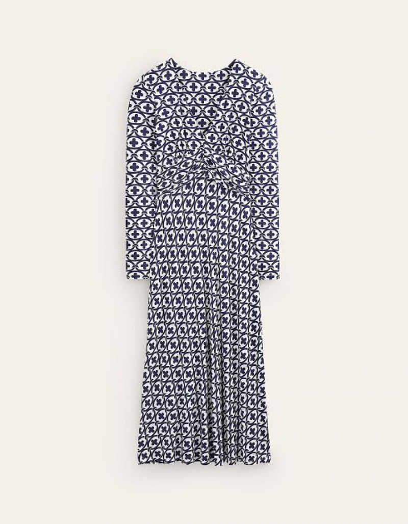 Navy Women's Boden Elodie Empire Midi Dress | 47689NDKM