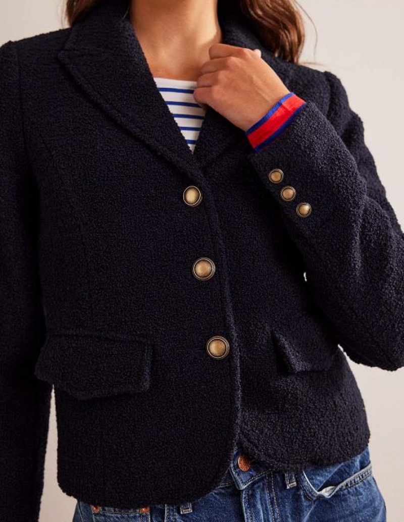 Navy Women's Boden Ely Textured Jackets | 73609YXMP