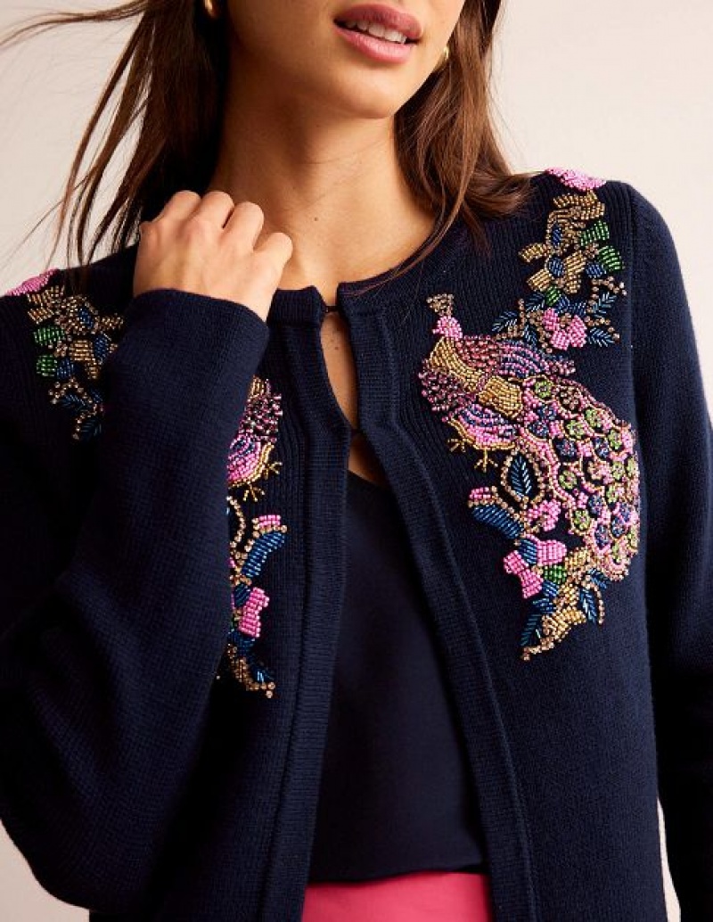 Navy Women's Boden Embellished Jackets | 24310HARG