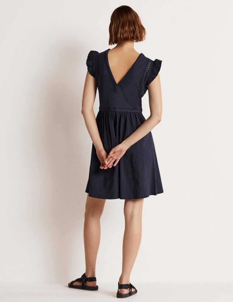 Navy Women's Boden Empire Detail Jersey Dress | 30274HLET