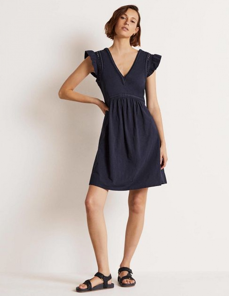 Navy Women's Boden Empire Detail Jersey Dress | 30274HLET