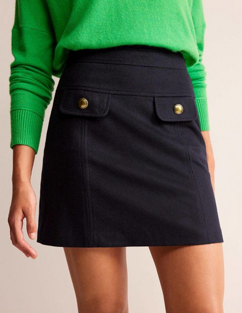 Navy Women's Boden Estella Wool Skirts | 08947YHBW