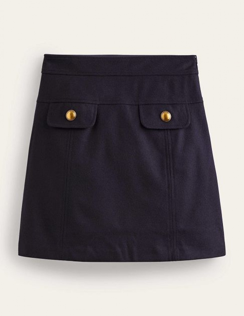 Navy Women's Boden Estella Wool Skirts | 08947YHBW