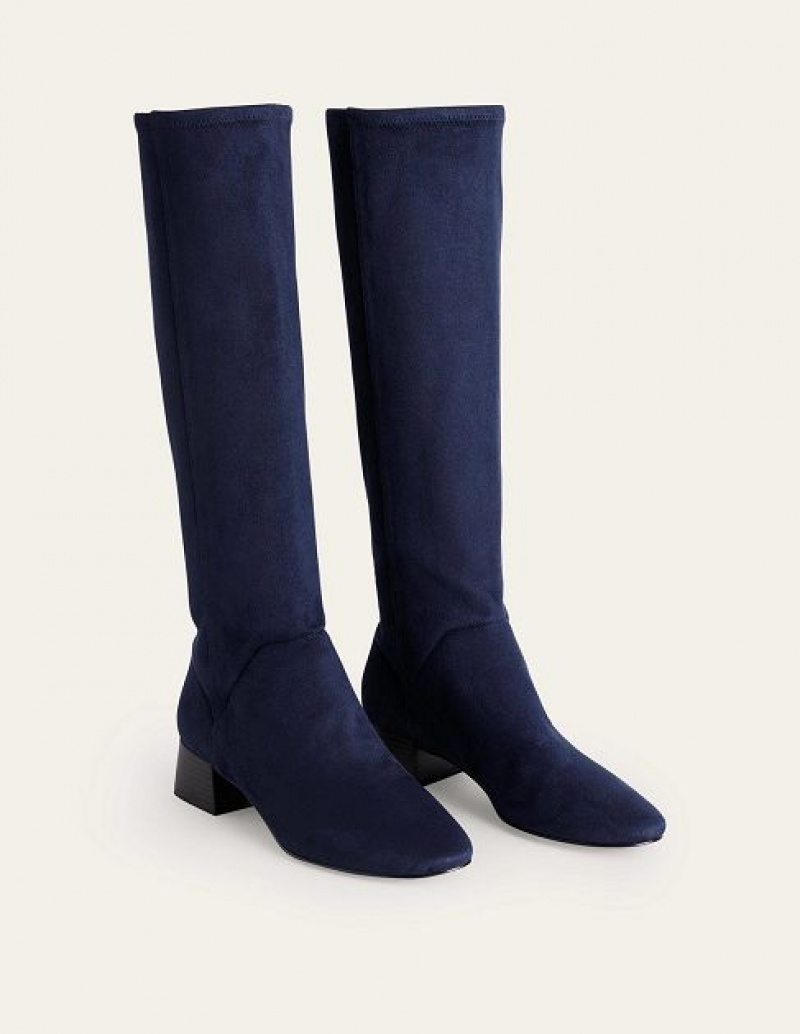 Navy Women's Boden Flat Stretch Knee-high Boots | 47695SKMD