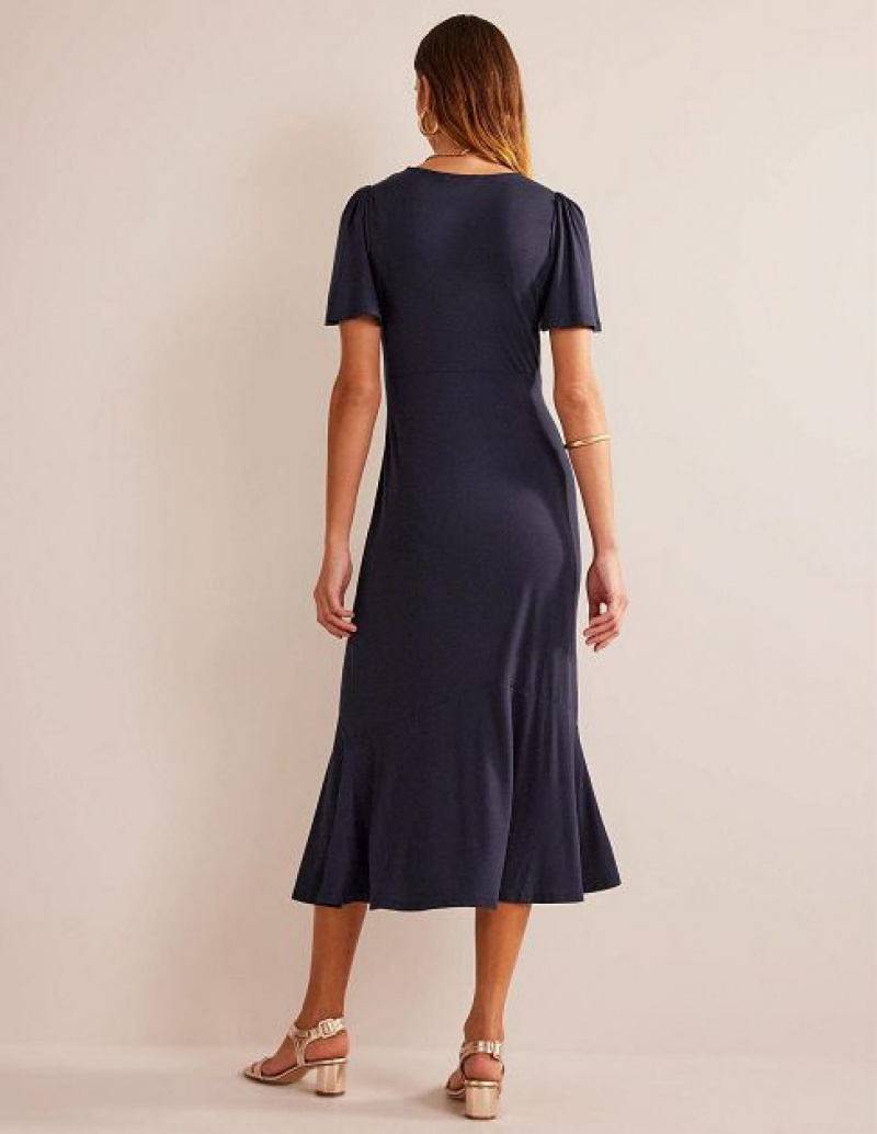 Navy Women's Boden Flippy Jersey Midi Dress | 20754ZPDY