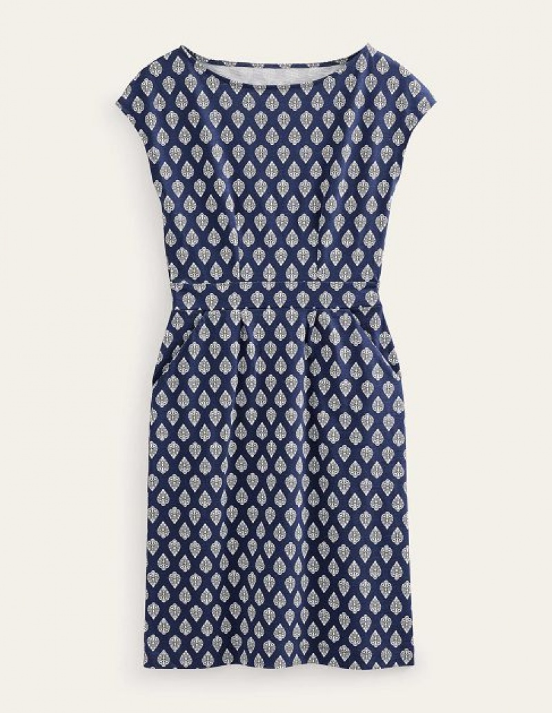 Navy Women's Boden Florrie Jersey Dress | 93208HDPQ