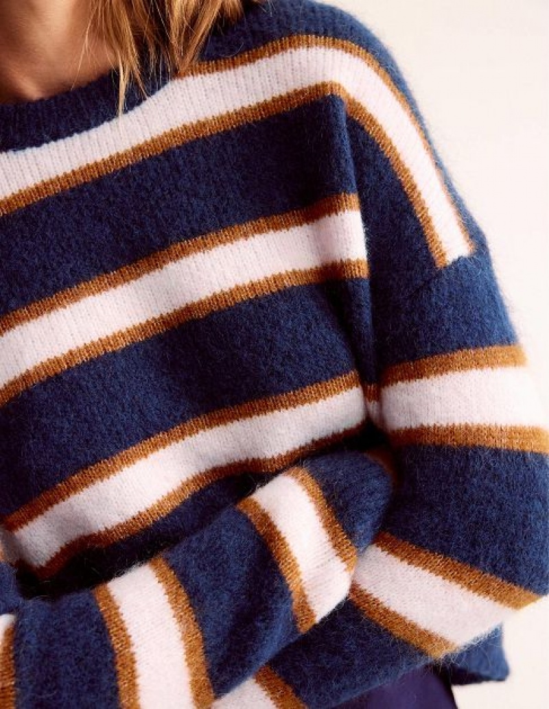 Navy Women's Boden Fluffy Stripe Jumpers | 14726FOGE