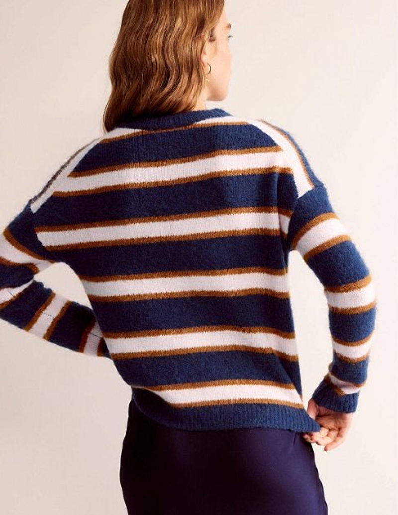 Navy Women's Boden Fluffy Stripe Jumpers | 14726FOGE