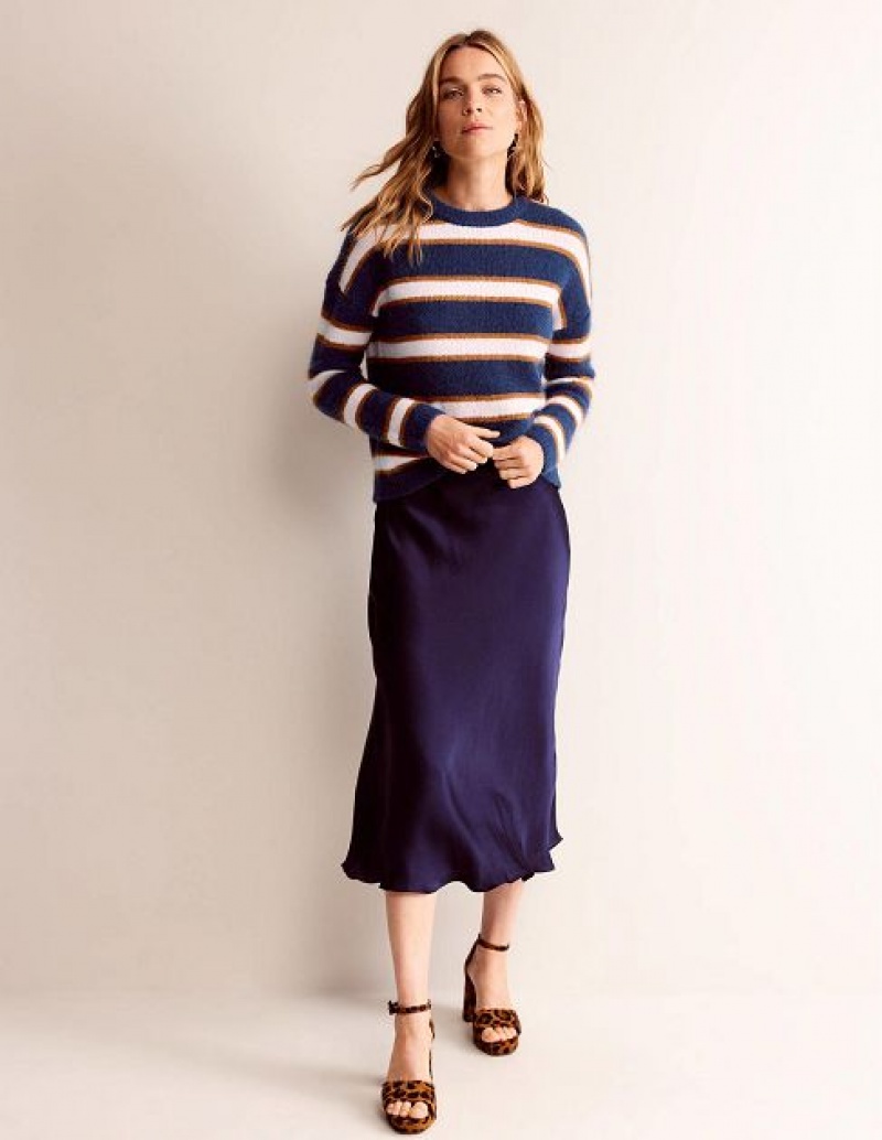 Navy Women's Boden Fluffy Stripe Jumpers | 14726FOGE