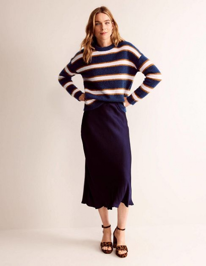 Navy Women's Boden Fluffy Stripe Jumpers | 14726FOGE