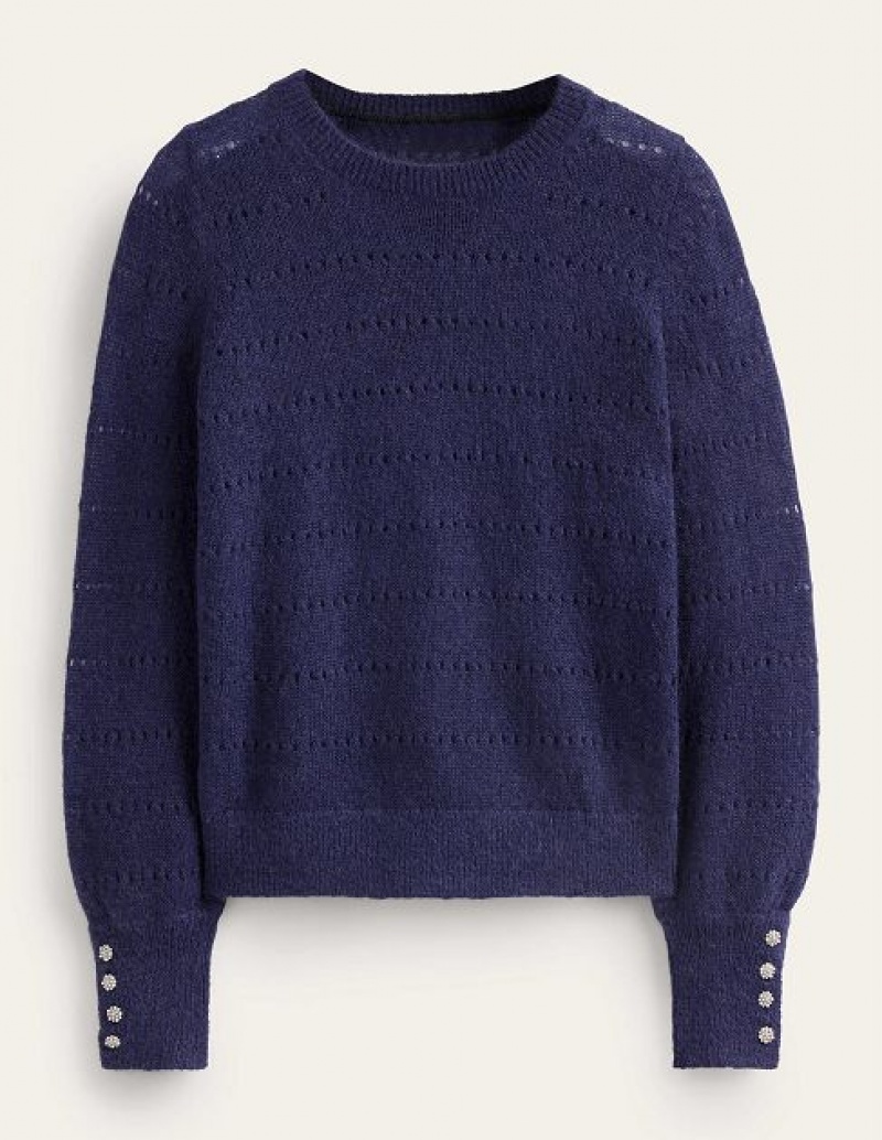 Navy Women's Boden Fluffy Textured Sweaters | 32147NCBM