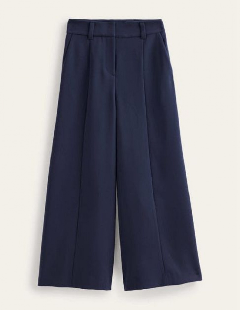 Navy Women's Boden Fluid Wide Leg Culottes Pants | 95610LQXZ