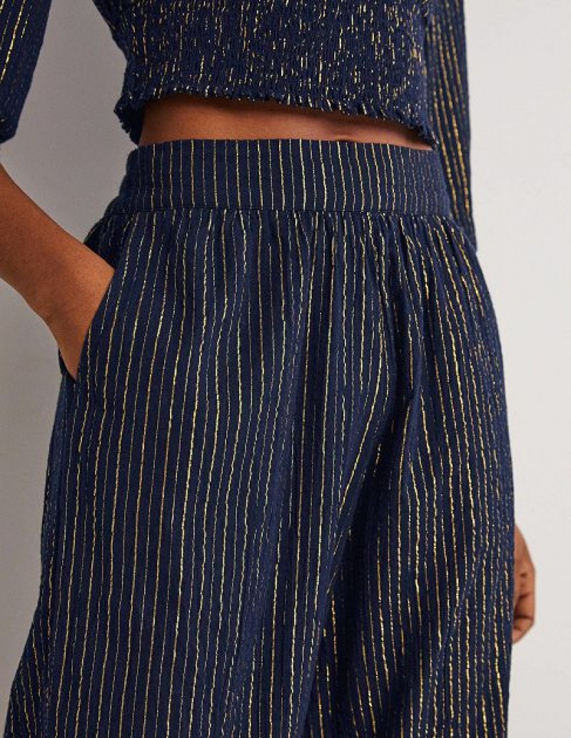 Navy Women's Boden Grace Crinkle Wide Leg Pants | 01345ACNW