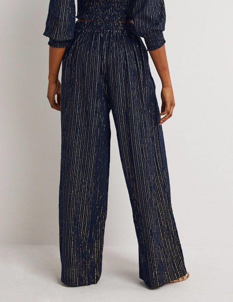 Navy Women's Boden Grace Crinkle Wide Leg Pants | 01345ACNW