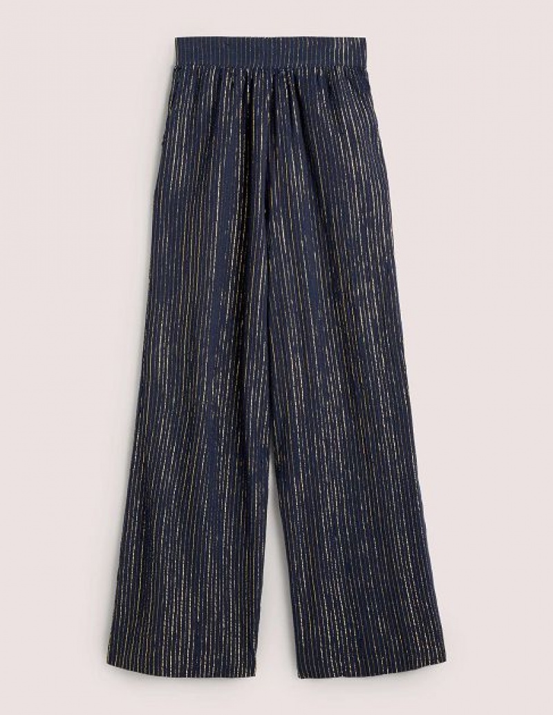 Navy Women's Boden Grace Crinkle Wide Leg Pants | 01345ACNW