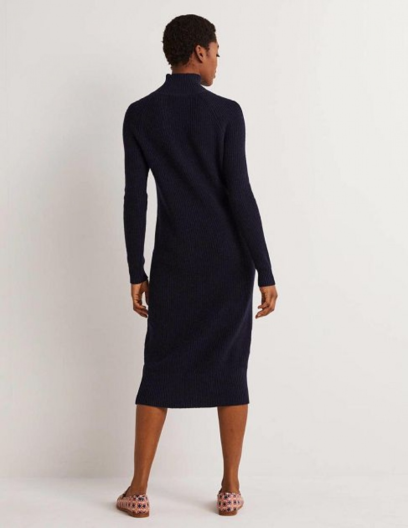 Navy Women's Boden High Neck Midi Dress | 92684GEBY