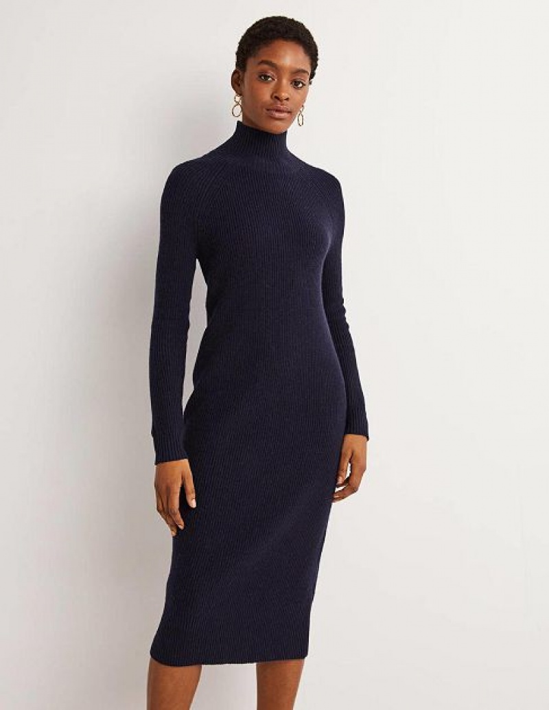 Navy Women's Boden High Neck Midi Dress | 92684GEBY